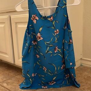 Blue tank top with layers and floral design v back